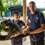 wildlife volunteers with koala